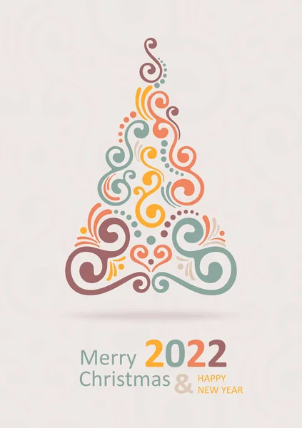 Tarjeta Felicitación Navidad Árbol Navidad Feliz Navidad Letras Vector Ilustración — Vector de stock