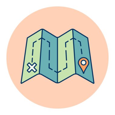 Yönlendirme vektörü izole edilmiş bir harita. Navigasyon işareti. Seyahat ve turizm web sitesi ve uygulama tasarımı, logo, uygulama, UI için grafik sembolü