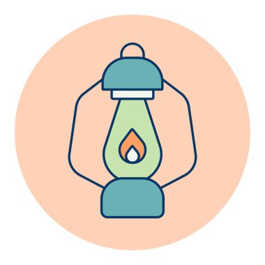 Klasik kamp feneri vektör ikonu. Yürüyüş için eski bir lamba. Yürüyüş işareti. Seyahat ve turizm web sitesi ve uygulama tasarımı, logo, uygulama, UI için grafik sembolü