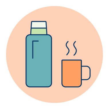 Termos şişe vektör ikonu izole edildi. Kamp ve yürüyüş işareti. Seyahat ve turizm web sitesi ve uygulama tasarımı, logo, uygulama, UI için grafik sembolü