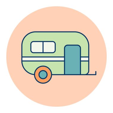 Karavan taşıyıcı ikonu izole edildi. Kamp tabelası. Seyahat ve turizm web sitesi ve uygulama tasarımı, logo, uygulama, UI için grafik sembolü