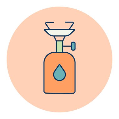 Kamp gaz sobası vektörü ikonu izole etti. Kamp ve yürüyüş işareti. Seyahat ve turizm web sitesi ve uygulama tasarımı, logo, uygulama, UI için grafik sembolü