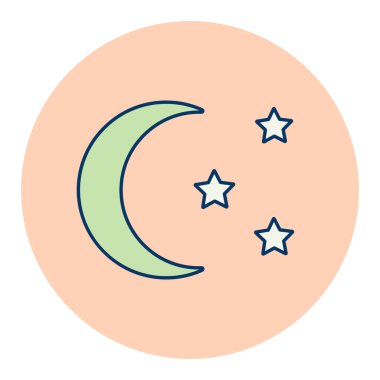 Ay ve yıldız vektörü ikonu izole etti. Kamp ve yürüyüş işareti. Seyahat ve turizm web sitesi ve uygulama tasarımı, logo, uygulama, UI için grafik sembolü