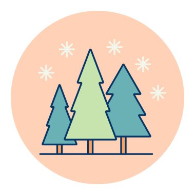 Kar ormanı vektörü ikonu izole etti. Kış işareti. Seyahat ve turizm web sitesi ve uygulama tasarımı, logo, uygulama, UI için grafik sembolü