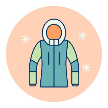 Kışlık Ceket vektörü ikonu izole etti. Kış işareti. Seyahat ve turizm web sitesi ve uygulama tasarımı, logo, uygulama, UI için grafik sembolü