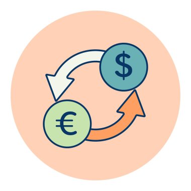Döviz değişimi düz vektör izole simgesi. Seyahat ve turizm web sitesi ve uygulama tasarımı, logo, uygulama, UI için grafik sembolü