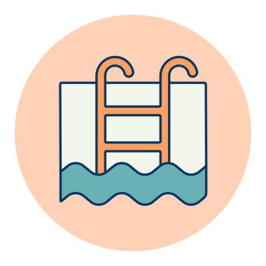 Yüzme havuzu düz vektör izole ikonu. Seyahat ve turizm web sitesi ve uygulama tasarımı, logo, uygulama, UI için grafik sembolü