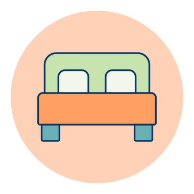 Çift yatak düz vektör izole ikonu. Seyahat ve turizm web sitesi ve uygulama tasarımı, logo, uygulama, UI için grafik sembolü