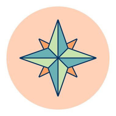 Rüzgar gül vektörü ikonu izole edildi. Navigasyon işareti. Seyahat ve turizm web sitesi ve uygulama tasarımı, logo, uygulama, UI için grafik sembolü