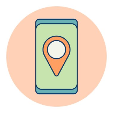 Pin konum biçimi izole edilmiş simge vektörlü akıllı telefon. Navigasyon işareti. Seyahat ve turizm web sitesi ve uygulama tasarımı, logo, uygulama, UI için grafik sembolü