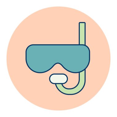 Dalış maskesi ve şnorkel yassı vektör izole edilmiş ikon. Yaz tabelası. Seyahat ve turizm web sitesi ve uygulama tasarımı, logo, uygulama, UI için grafik sembolü