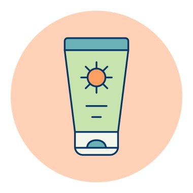 Tüp düz vektör izole edilmiş güneş kremi. Yaz tabelası. Seyahat ve turizm web sitesi ve uygulama tasarımı, logo, uygulama, UI için grafik sembolü