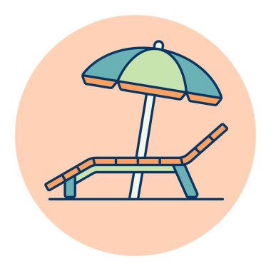 Lounger Beach Sunbed sandalye vektör simgesi. Yaz tabelası. Seyahat ve turizm web sitesi ve uygulama tasarımı, logo, uygulama, UI için grafik sembolü