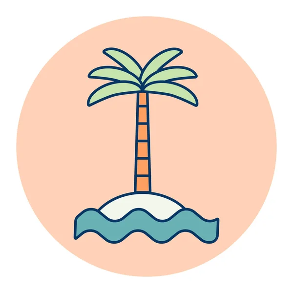 Palmier Tropical Sur Île Avec Des Vagues Mer Vecteur Icône — Image vectorielle