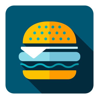 Hamburger vektörü düz simgesi. Fast food burcu. Yemek pişirme web sitesi ve uygulama tasarımı, logo, uygulama, UI için grafik sembolü