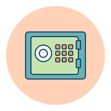 Banka güvenli ana hatlı düz simge. Finansal tabela. Web sitenizin tasarımı için grafik sembolü, logo, uygulama, UI. Vektör illüstrasyonu, EPS10.