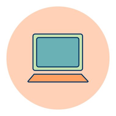 Dizüstü bilgisayarın düz simgesi. Çalışma alanı tabelası. Web sitenizin tasarımı için grafik sembolü, logo, uygulama, UI. Vektör illüstrasyonu, EPS10.