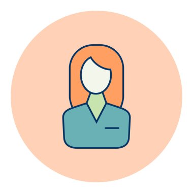 Kadın ana hatlarının kullanıcı simgesi düz simge. İş tabelası. Web sitenizin tasarımı için grafik sembolü, logo, uygulama, UI. Vektör illüstrasyonu, EPS10.