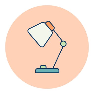 Masa Lambası ana hatlı düz simge. Çalışma alanı tabelası. Web sitenizin tasarımı için grafik sembolü, logo, uygulama, UI. Vektör illüstrasyonu, EPS10.