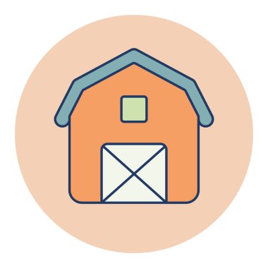 Düz ahır ikonu. Çiftlik hayvanı işareti. Web sitenizin tasarımı için grafik sembolü, logo, uygulama, UI. Vektör illüstrasyonu