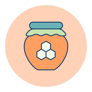 Bal beyazı ikonlu kavanoz. Çiftlik hayvanı işareti. Web sitenizin tasarımı için grafik sembolü, logo, uygulama, UI. Vektör illüstrasyonu