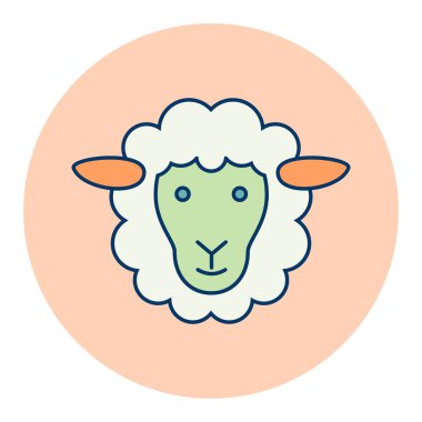 Koyun yassı simgesi. Hayvan kafası. Çiftlik işareti. Web sitenizin tasarımı için grafik sembolü, logo, uygulama, UI. Vektör illüstrasyonu