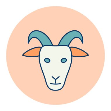 Keçi yassı ikonu. Hayvan kafası. Çiftlik işareti. Web sitenizin tasarımı için grafik sembolü, logo, uygulama, UI. Vektör illüstrasyonu