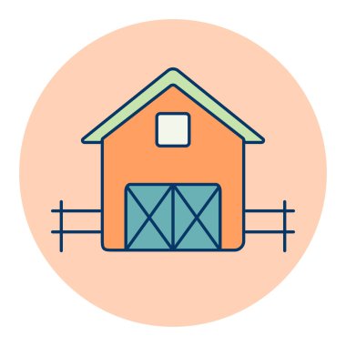 Düz ahır ikonu. Çiftlik hayvanı işareti. Web sitenizin tasarımı için grafik sembolü, logo, uygulama, UI. Vektör illüstrasyonu