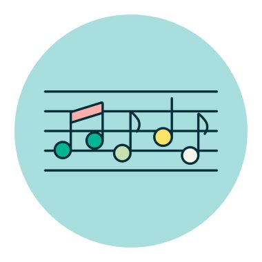 Stade ve müzik renk düz vektör simgesini not eder. Melodi, klasik müzik, ses tasarımı. Müzik ve ses web sitesi için grafik sembolü ve uygulama tasarımı, logo, uygulama, UI