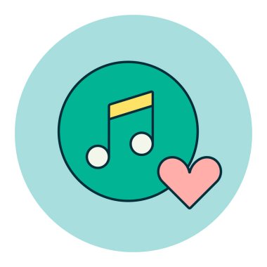 Müzikal nota rengi düz simge ve en sevdiği, sevgi, bakım sembolü gibi. Müzik ikonu gibi. Müzik nota simgesi, kalp işareti olan müzik simgesi.