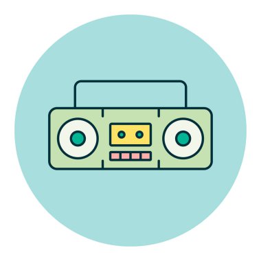 Seksenlerin düz vektör simgesinden alınmış teyp teybi retro tasarımı. Müzik ve ses web sitesi için grafik sembolü ve uygulama tasarımı, logo, uygulama, UI