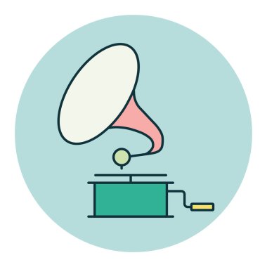 Gramofon rengi vektör düz simgesi. Müzik işareti. Müzik ve ses web sitesi için grafik sembolü ve uygulama tasarımı, logo, uygulama, UI