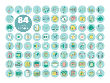 Müzik renk vektörü simgesi ayarlandı. Müzik ve ses web sitesi için grafik sembolü ve uygulama tasarımı, logo, uygulama, UI