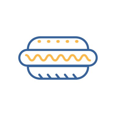 Hot dog vektör düz simgesi. Fast food burcu. Yemek pişirme web sitesi ve uygulama tasarımı, logo, uygulama, UI için grafik sembolü