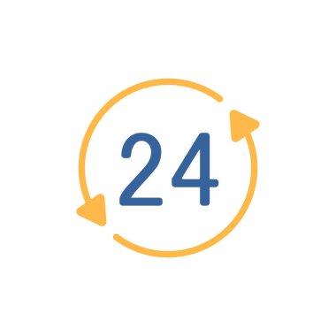 Servis 24 saat vektör düz simge. E-ticaret tabelası. Web sitenizin tasarımı için grafik sembolü, logo, uygulama, UI