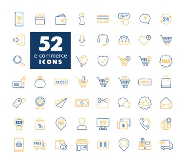E-ticaret vektör daire simgeleri alışverişini ve interneti ayarladı. Web sitenizin tasarımı için grafik sembolü, logo, uygulama, UI