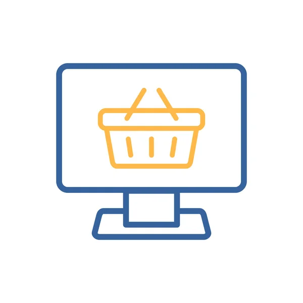 Computer Display Shopping Cart Flat Icon Vector Online Shoping Basket — Stock Vector