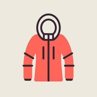 Kış Ceketi vektör simgesi. Kış işareti. Seyahat ve turizm web sitesi ve uygulama tasarımı, logo, uygulama, UI için grafik sembolü