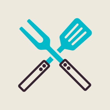 Büyük çatal ve spatula vektör rengi düz simge. Mutfak aletleri. Yemek pişirme web sitesi tasarımı, logo, uygulama, UI için grafik sembolü