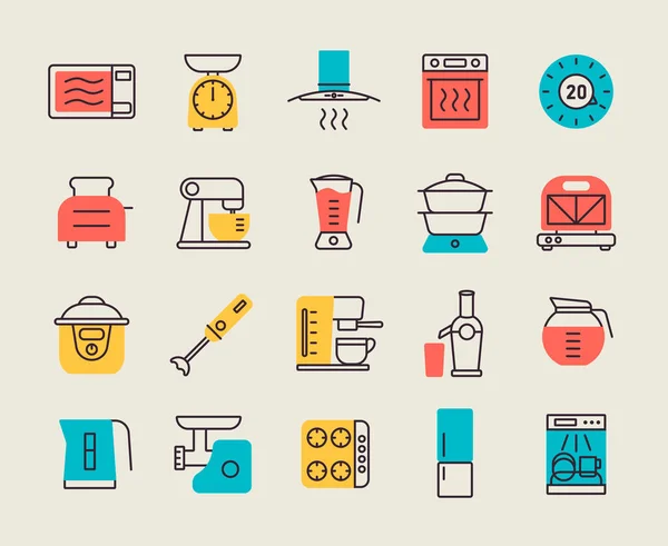 Kitchen Appliances Electronic Electrical Equipment Tool Vector Flat Icon Set — Stock Vector