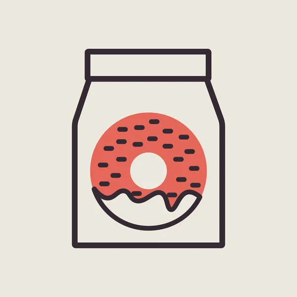 Fast Food Lieferung Entfernt Papiertüten Vektor Flache Symbol Donut Symbol — Stockvektor