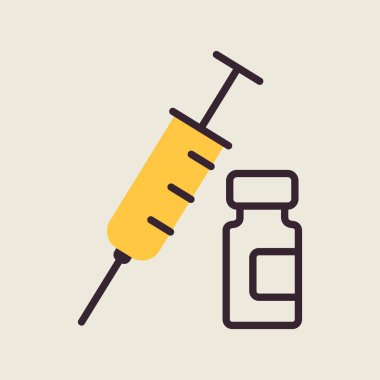 Tıbbi ampul ve şırınga vektör ikonu. Tıbbi işaret. Tıbbi web sitesi ve uygulama tasarımı için grafik sembolü, logo, uygulama, UI