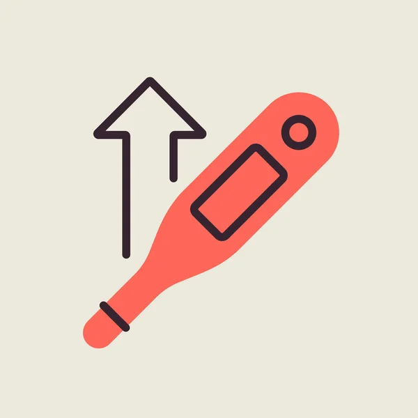 Température Accrue Avec Icône Vectorielle Thermomètre Signe Médical Coronavirus Symbole — Image vectorielle