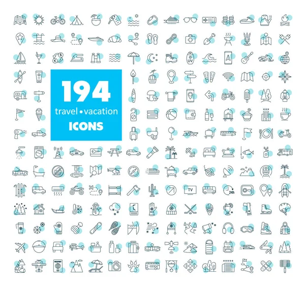 194 seyahat tatil vektör simgesi ayarlandı. Seyahat ve turizm web sitesi ve uygulama tasarımı, logo, uygulama, UI için grafik sembolü