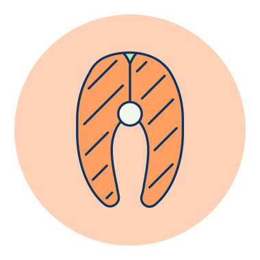 Somon eti vektör düz simge. Barbekü ve bbq ızgara tabelası. Yemek pişirme web sitesi ve uygulama tasarımı, logo, uygulama, UI için grafik sembolü