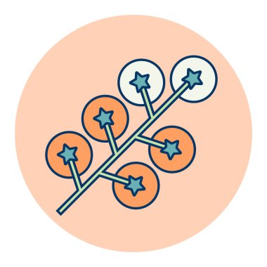 Çeri domatesleri vektör düz simge. Barbekü ve bbq ızgara tabelası. Sebze. Yemek pişirme web sitesi ve uygulama tasarımı, logo, uygulama, UI için grafik sembolü