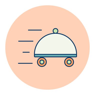 Tabak düz vektör ikonlu yemek teslimatı. Teslimat tabelası. Yemek pişirme web sitesi ve uygulama tasarımı, logo, uygulama, UI için grafik sembolü