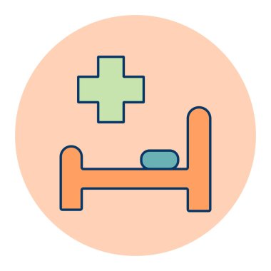 Hastane yatağı ve vektör düz ikon. İlaç ve sağlık sigortası, tıbbi destek işareti. Tıbbi web sitesi ve uygulama tasarımı için grafik sembolü, logo, uygulama, UI