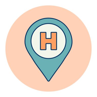 Hastane veya helikopter pisti vektör düz simgesi. İlaç ve tıbbi destek işareti. Tıbbi web sitesi ve uygulama tasarımı için grafik sembolü, logo, uygulama, UI