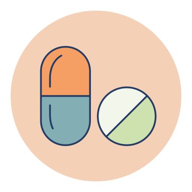 Tabletler ve hap taşıyıcı düz simge. İlaç ve sağlık sigortası, tıbbi destek işareti. Tıbbi web sitesi ve uygulama tasarımı için grafik sembolü, logo, uygulama, UI